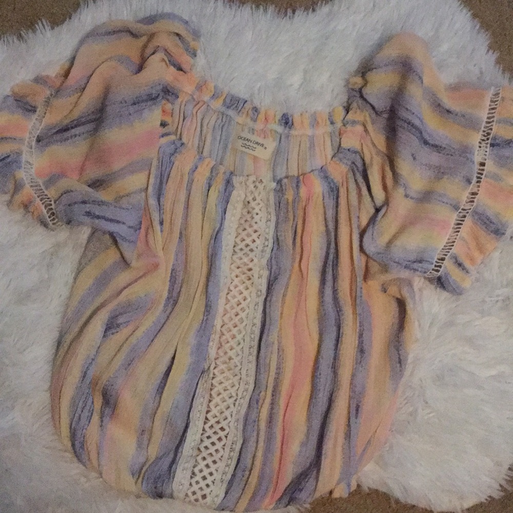 Ocean Drive Pastel Striped Top, size medium
